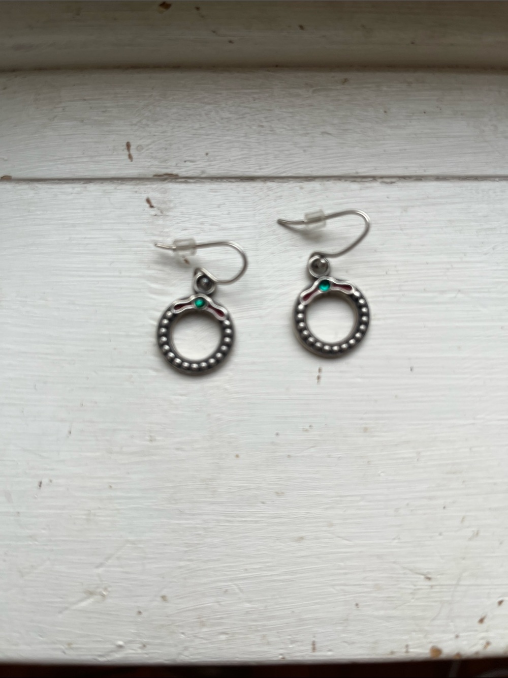 Silpada Silver Hoop Drop Earrings with Green Accent -Christmas Wreaths